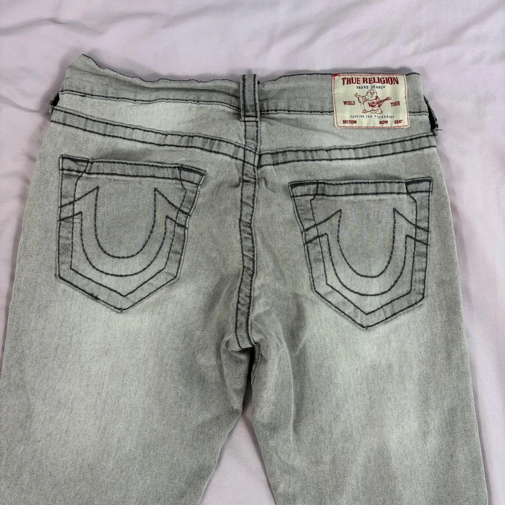 True Religion Mens Geno Jeans Grey Wash 31 Slim Straight Horseshoe‎ Stitch Denim
